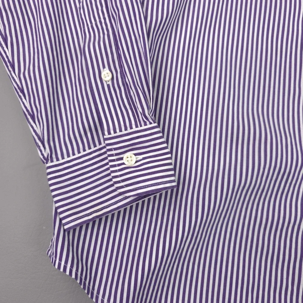 Ralph Lauren Shirt Mens Medium Purple Stripe Custom Fit Long Sleeve Button Down